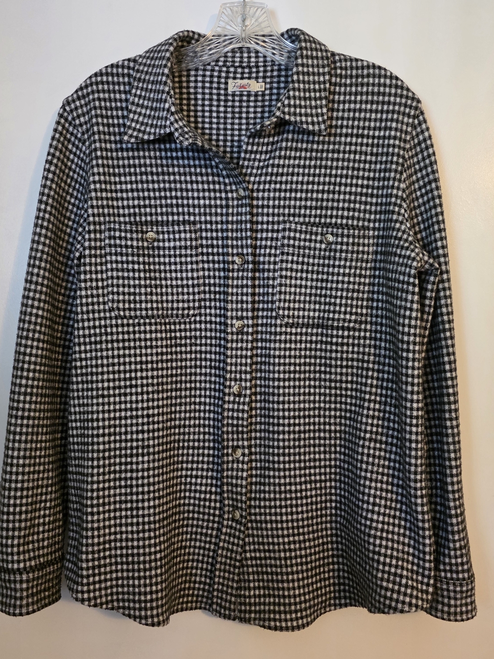 Faherty Legend Sweater Women's Black White Gingham Check Plaid Flannel Shacket